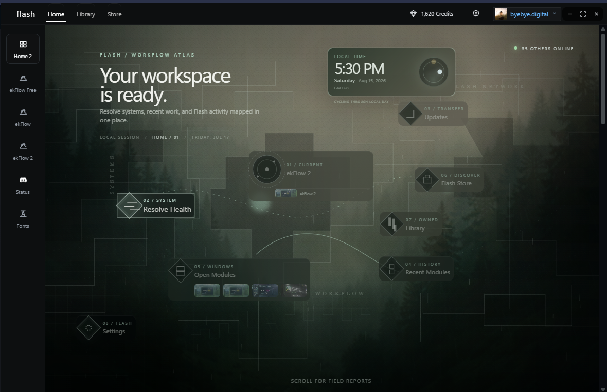 Flash desktop application interface
